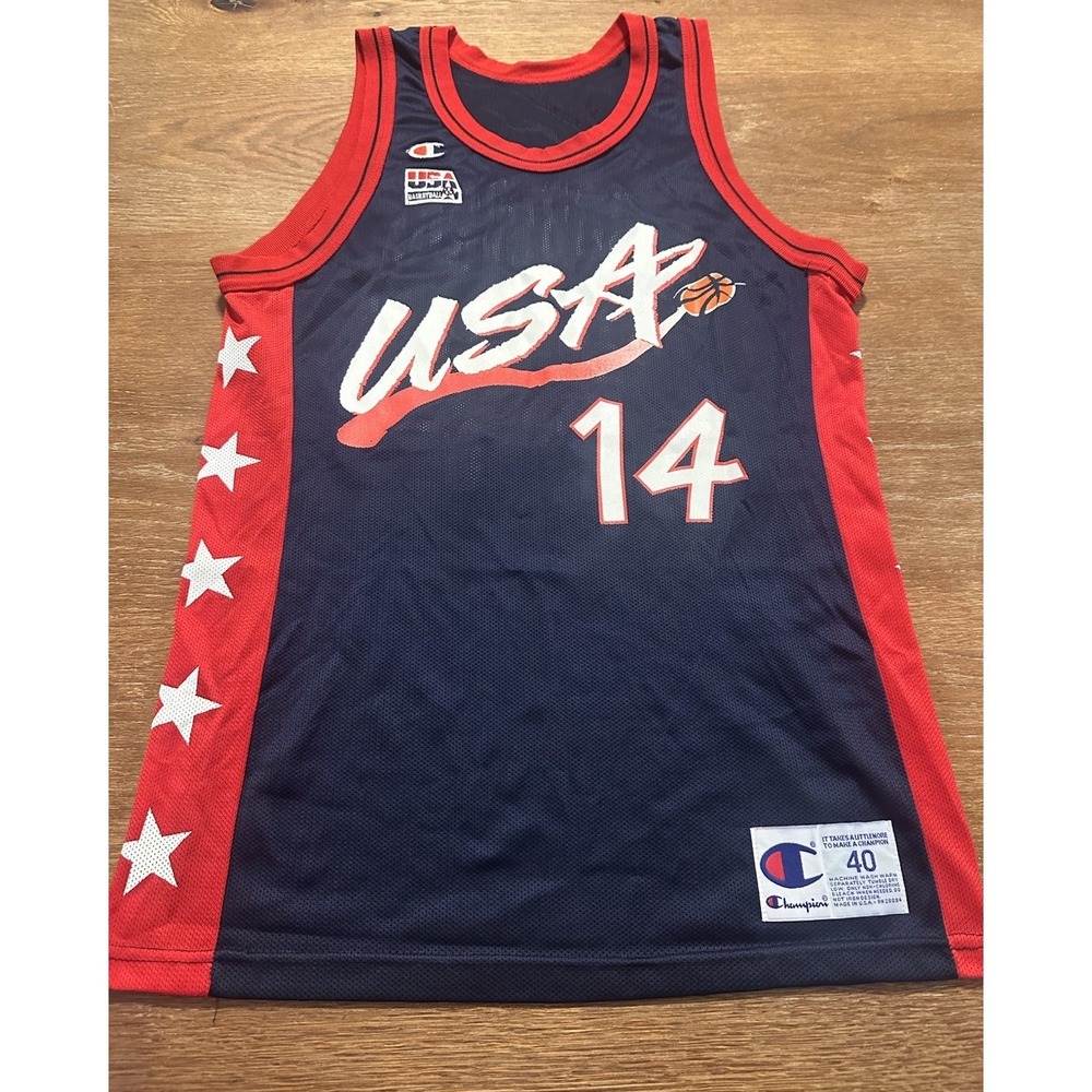 Vintage Team USA Jersey Adult 40 Blue Glenn Robinson #14 Champion 96 Olympics